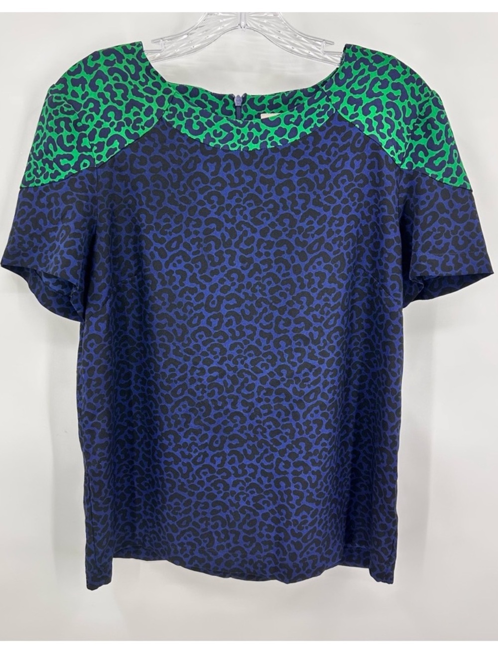 Sea New York Silk Leopard Cheetah Print Blouse Shirt Top Blue Top with Green